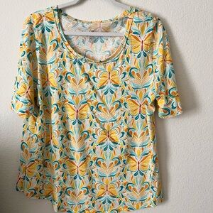 Cato Yellow and Blue Patterned Short Sleeve Top